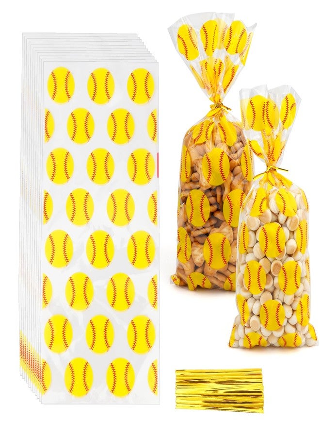 QIHOMPIB Softball Gift Bags, 100 PCS Softball Goodie Bags Favors, Softball Treat Bags Candy Bags Softball Bags Party Favor Gifts for Team Bulk Baseball Sports Theme Party Decorations Game Celebration Supplies - Image 1